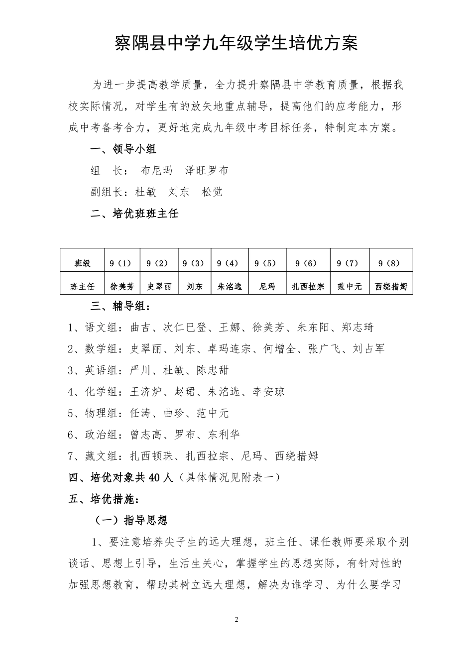 九年级毕业班学生培优提中补差方案_第2页