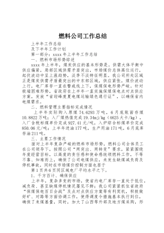 燃料公司工作总结