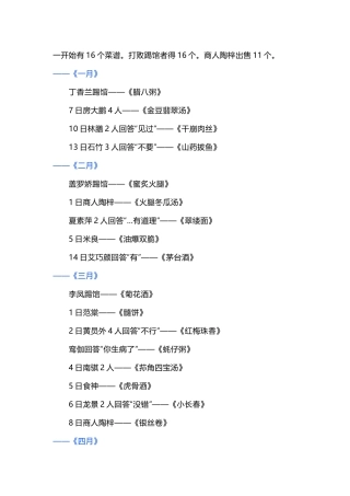 《仙剑客栈》菜谱、曲艺一览表