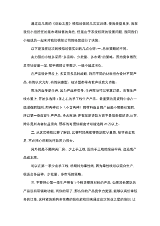 创业之星实训报告总结