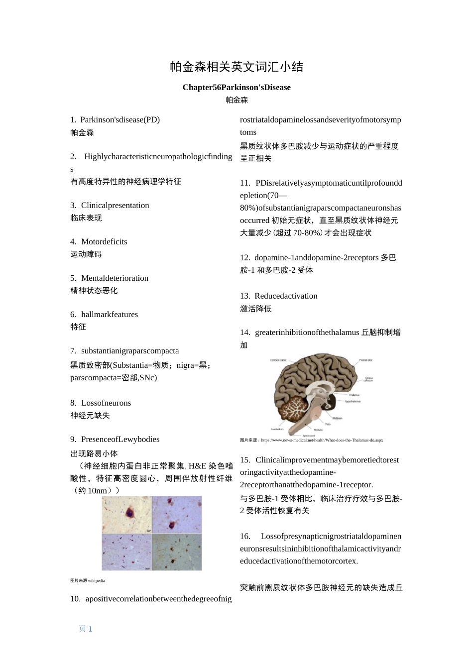 帕金森相关英文词汇_第1页