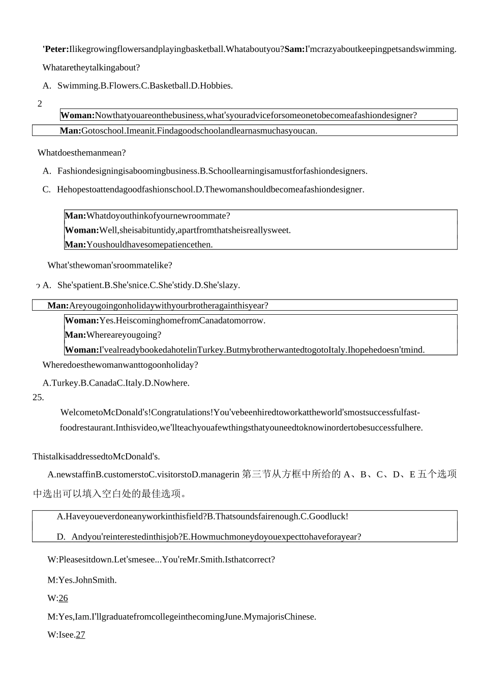 职高高一英语期末试卷及答案.dot_第3页
