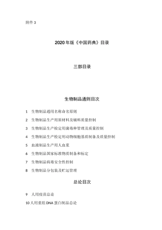 2020年版《中国药典》目录三部