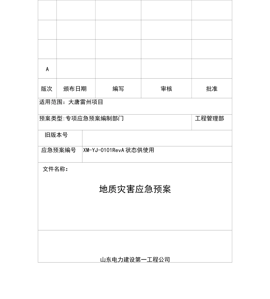 项目部地质灾害应急预案_第1页