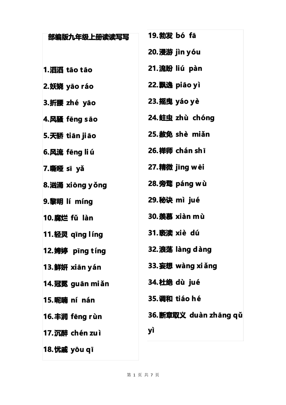 九年级语文上册读读写写词语及注音_第1页