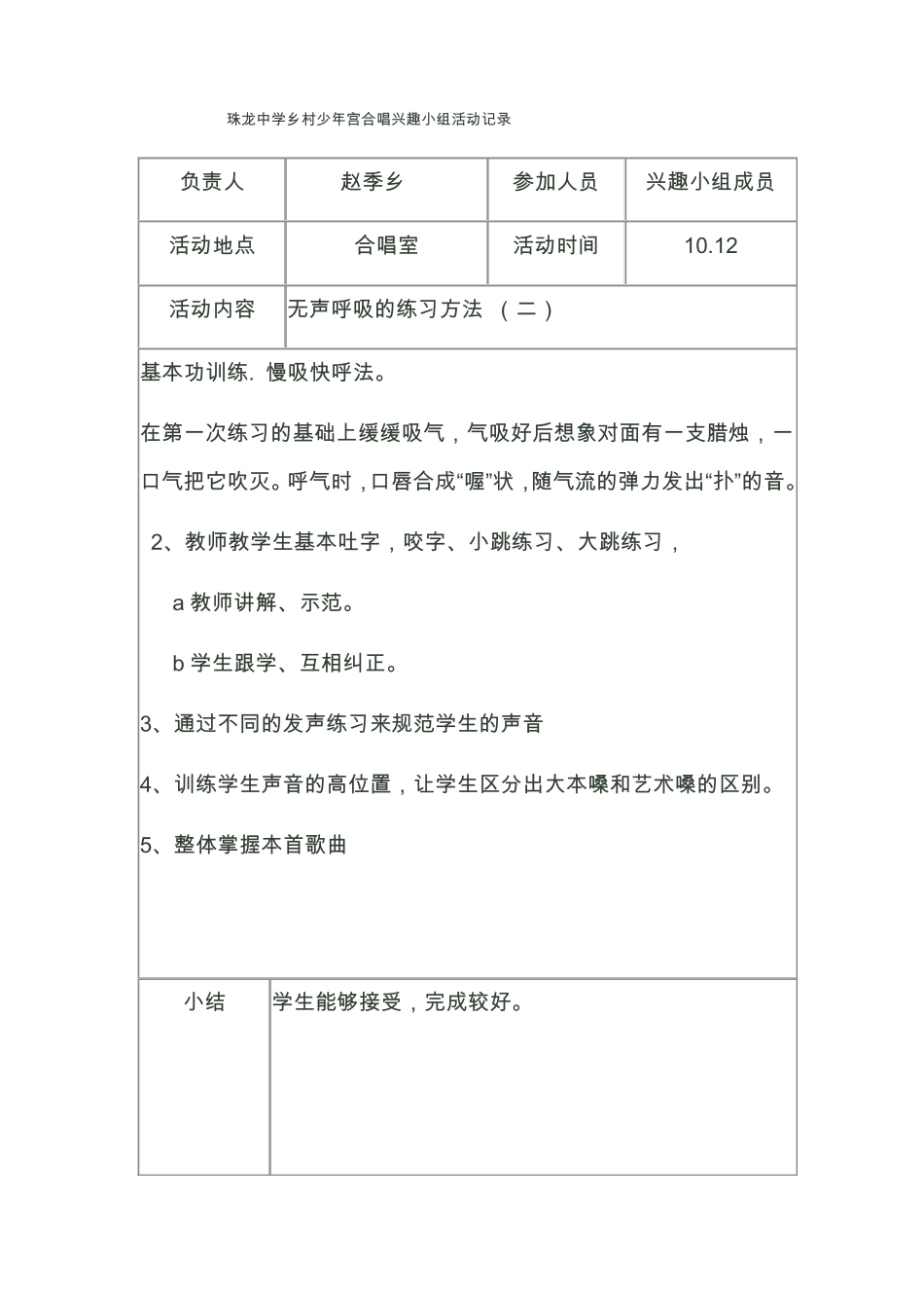 乡村少年宫合唱兴趣小组活动记录_第2页