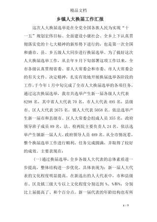 乡镇人大换届工作汇报