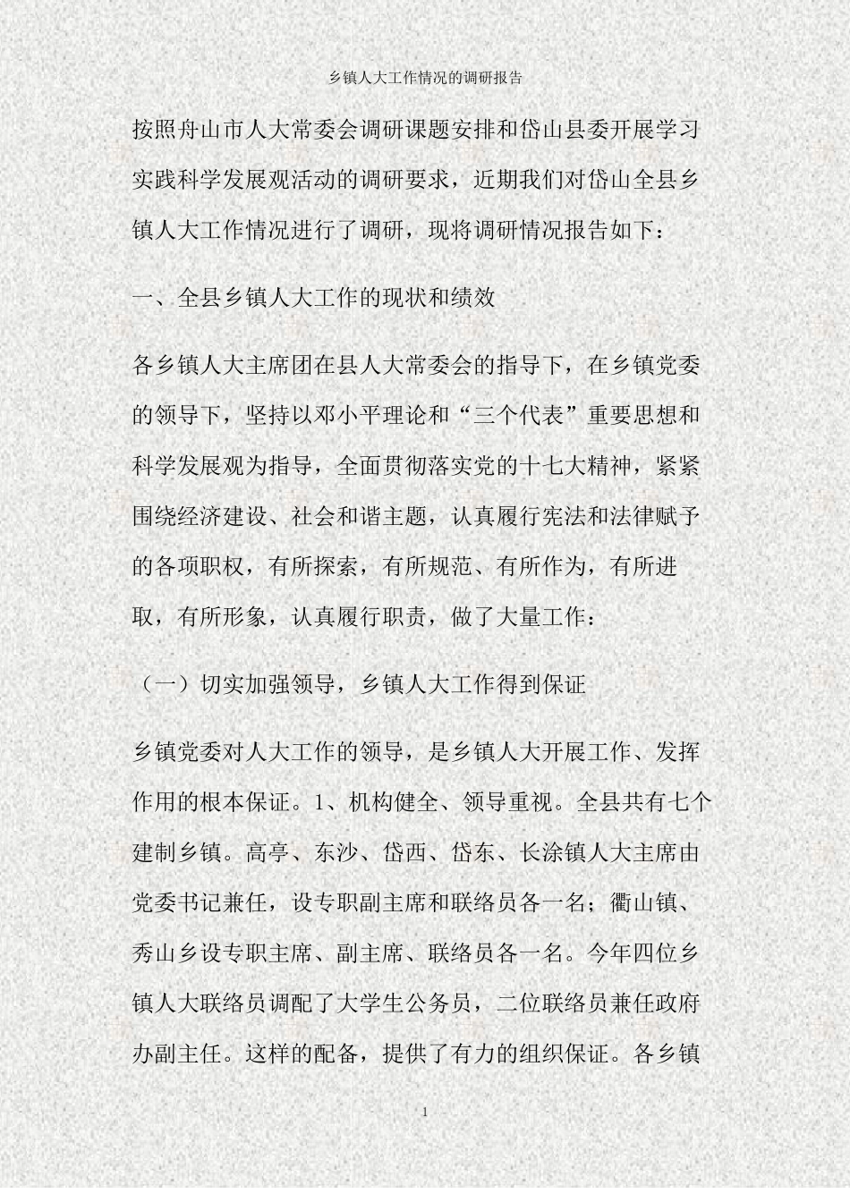 乡镇人大工作情况的调研报告精_第1页