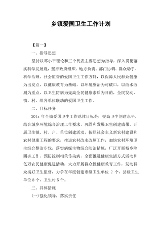乡镇爱国卫生工作计划
