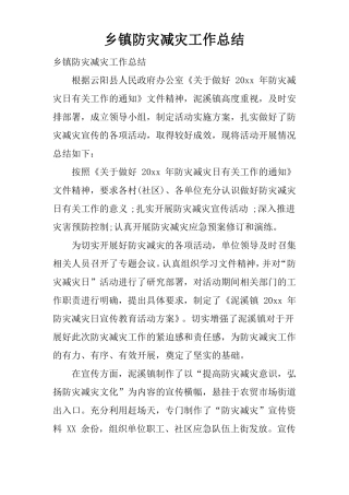 乡镇防灾减灾工作总结