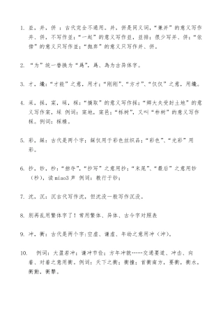 书法中容易出错的繁体字对照表