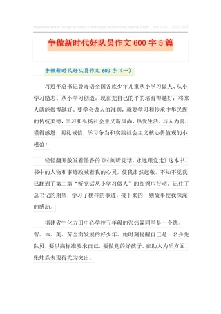 争做新时代好队员作文600字5篇