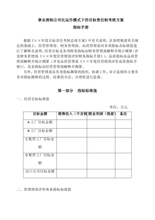 事业部制公司化运作模式下的目标责任制考核方案