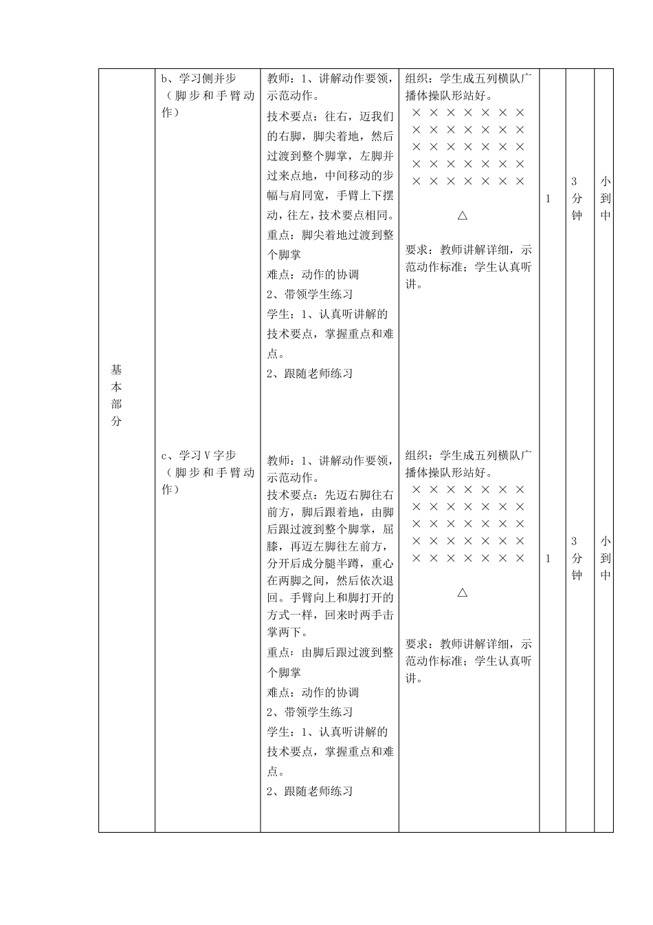 二年级体育教案-健美操基本步伐踏步、V字步、A字步、侧并步全国通用_第3页
