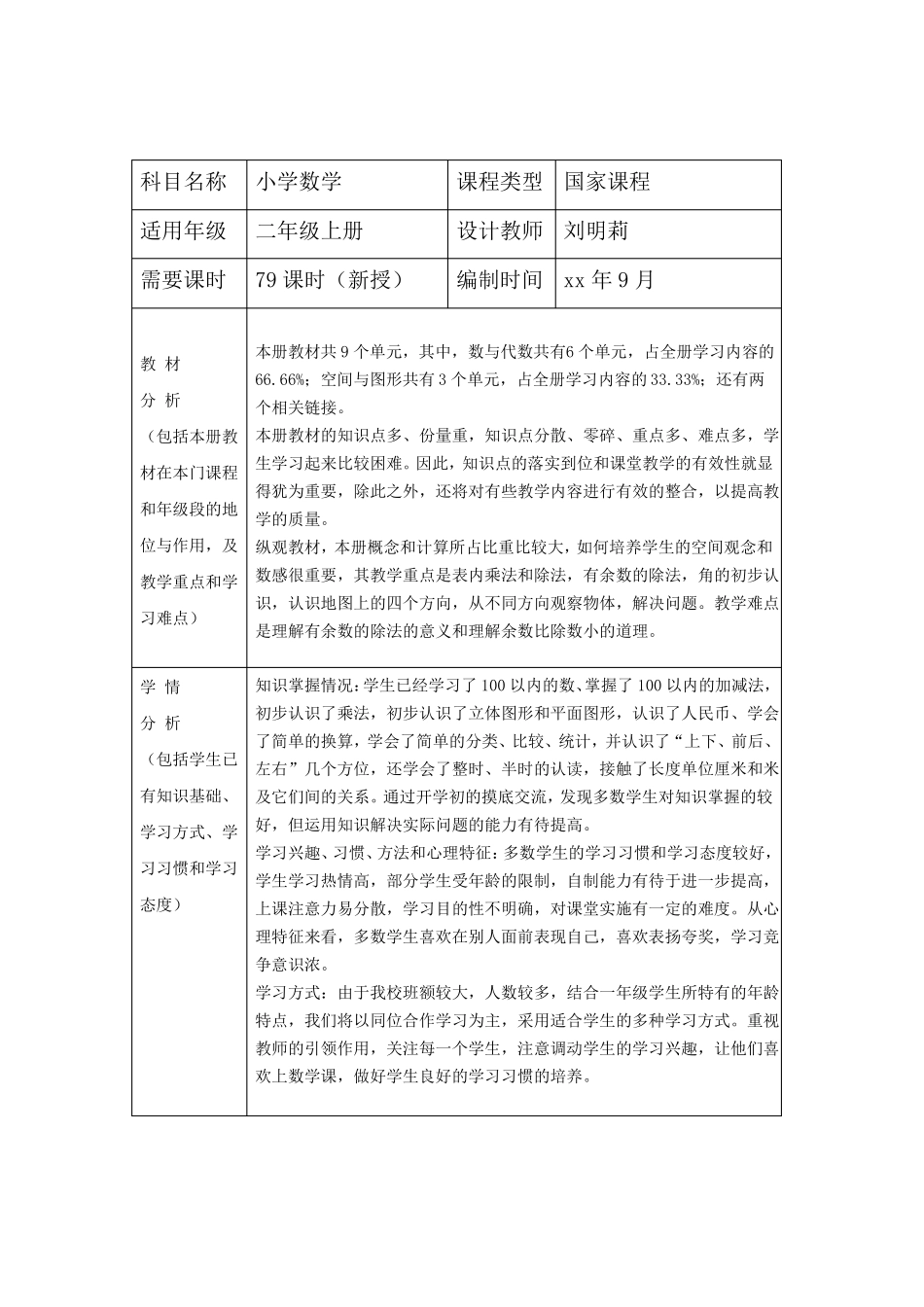 二年级数学课程纲要_第1页