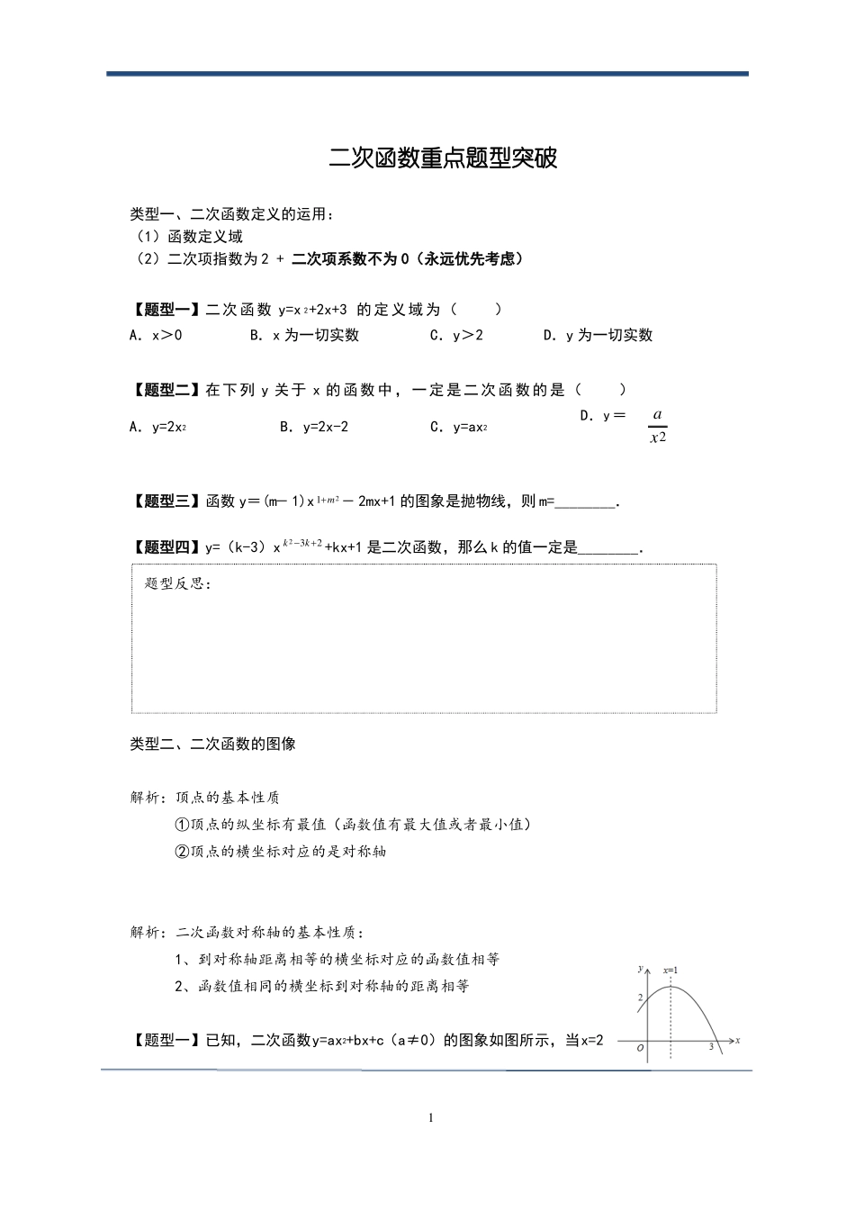 二次函数重点题型突破_第1页