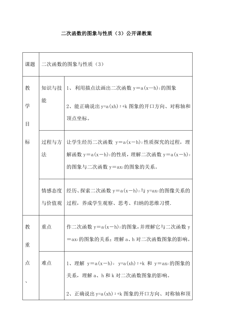 二次函数的图象与性质公开课教案_第1页