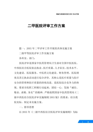 二甲医院评审工作方案
