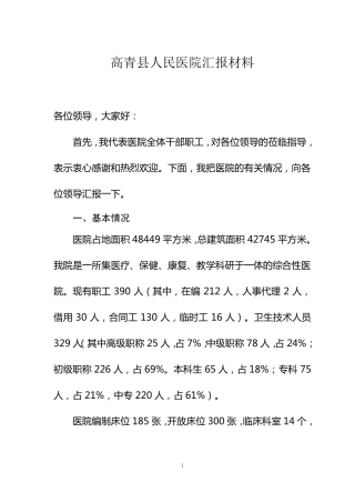 二级医院医院情况汇报