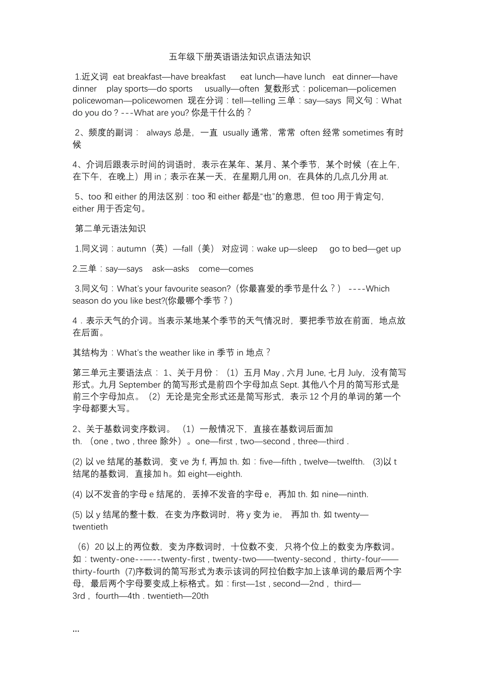 五年级下册英语语法知识点语法知识_第1页