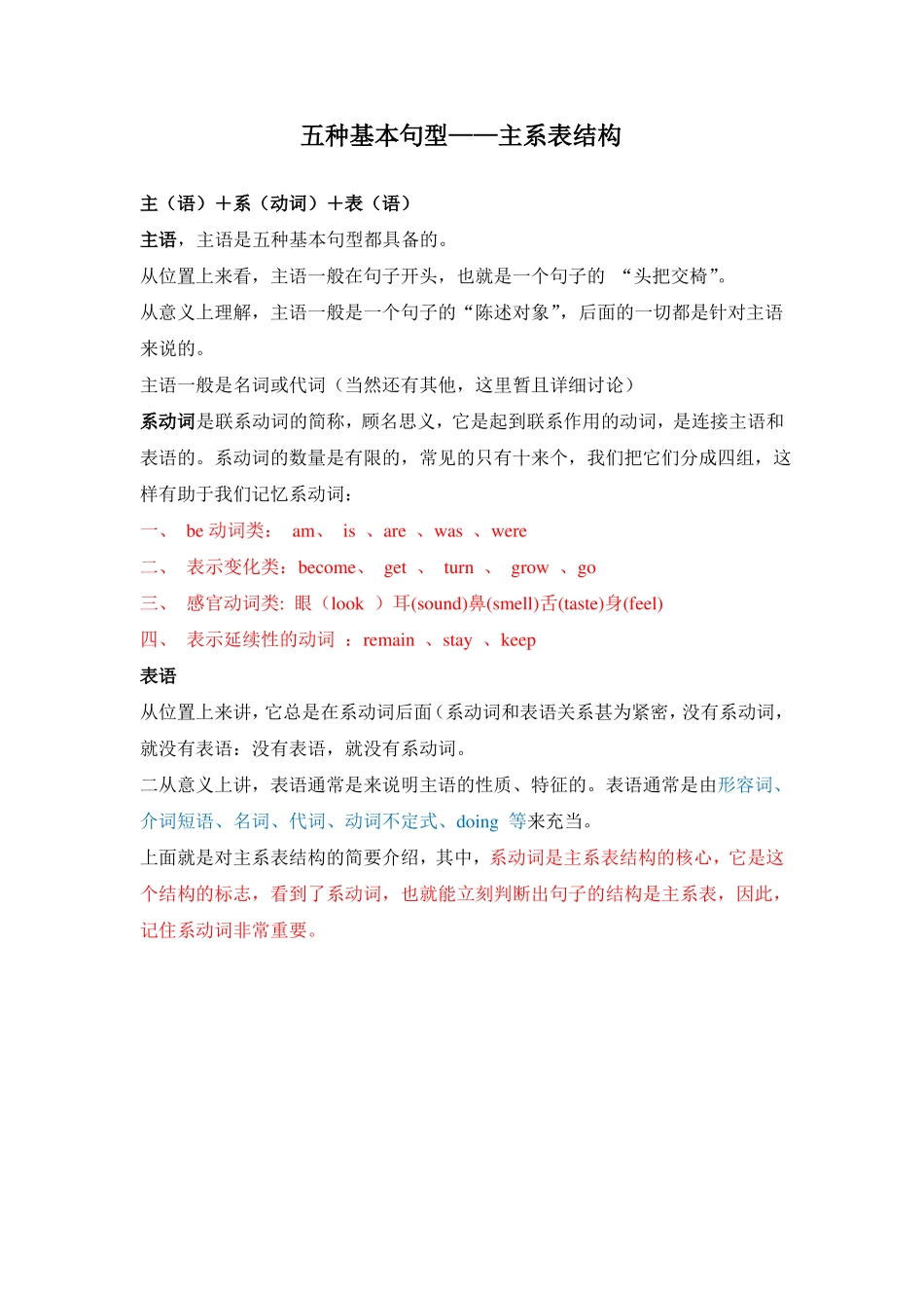 五种基本句型-主系表结构_第1页