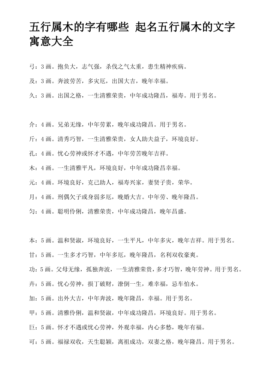 五行属木的文字寓意大全_第1页