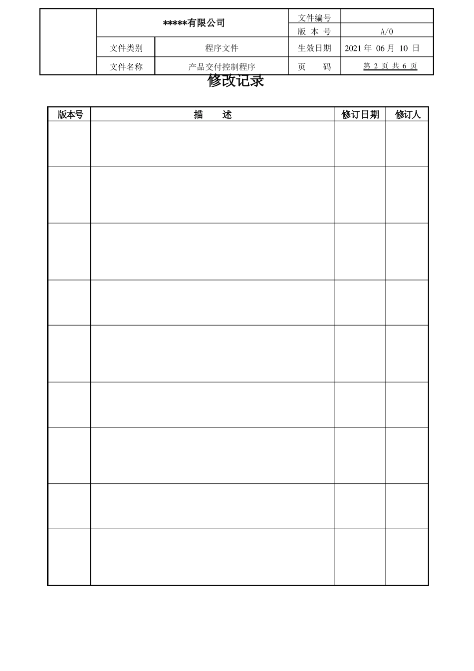 产品交付控制程序IATF16949_第2页