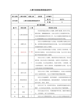 人事行政部职能说明书
