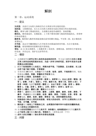 人体解剖学的重点。题库