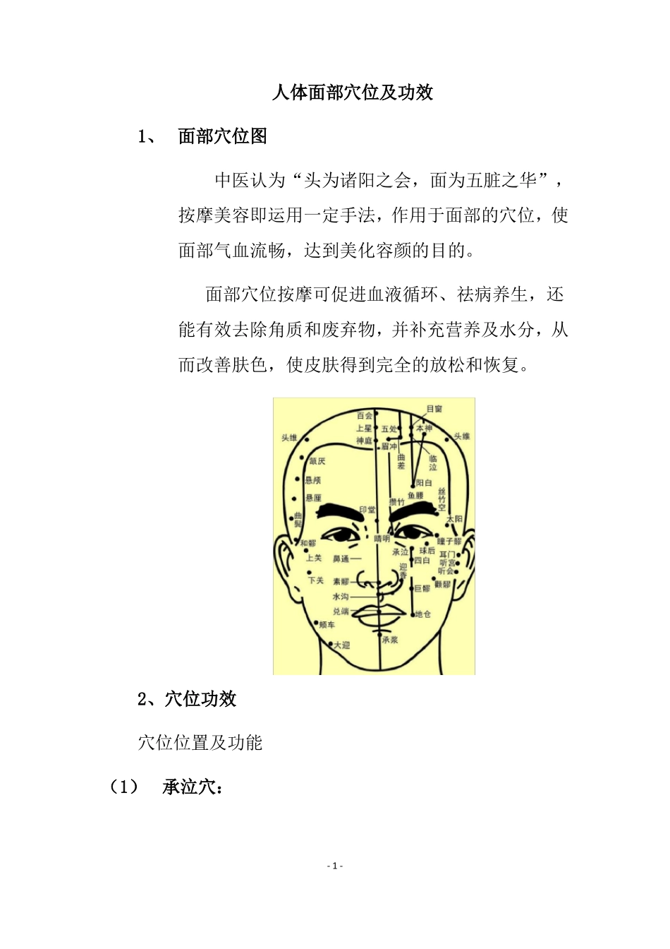 人体面部常用穴位及功效_第1页