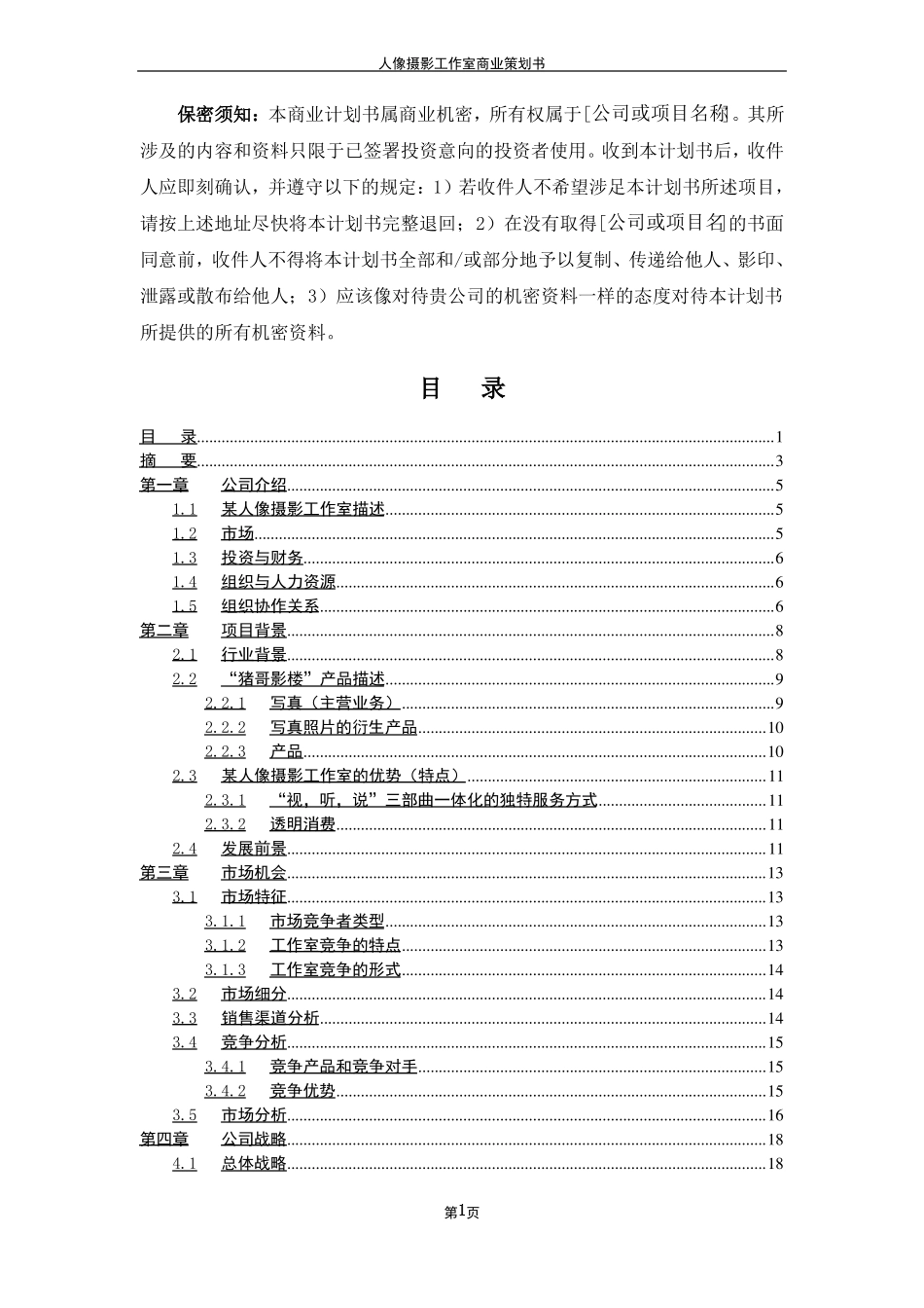 人像摄影工作室商业策划书_第2页