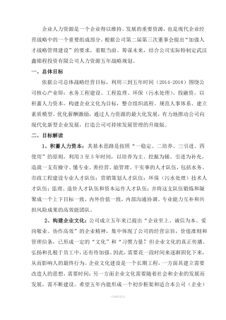 人力资源五年战略规划