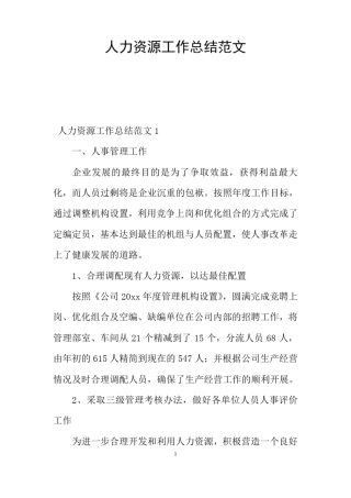 人力资源工作总结范文