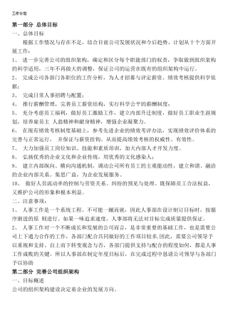 人力资源总监工作计划