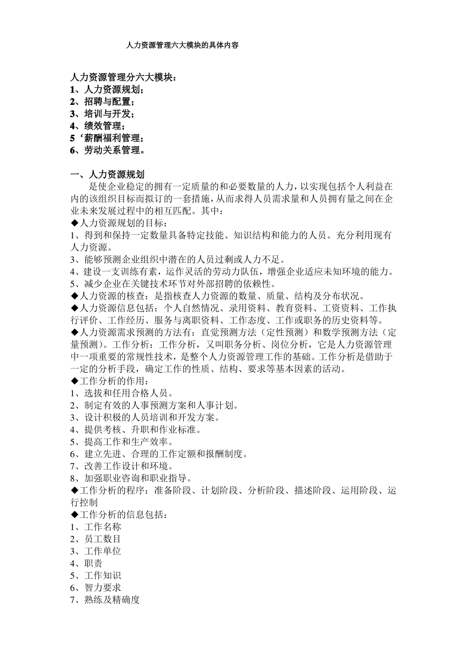 人力资源管理六大模块的具体内容_第1页
