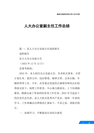 人大办公室副主任工作总结