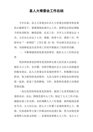 人大常委会工作总结