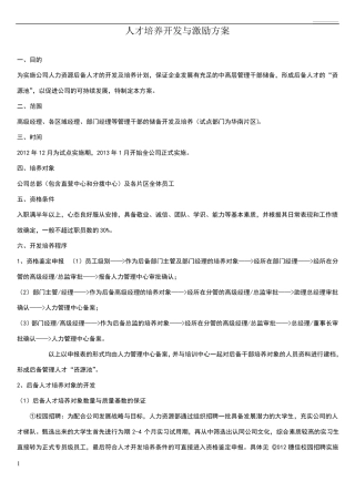 人才培养开发与激励方案