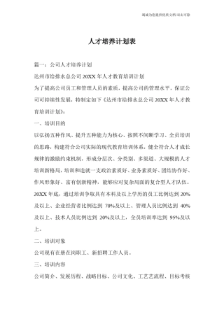 人才培养计划表