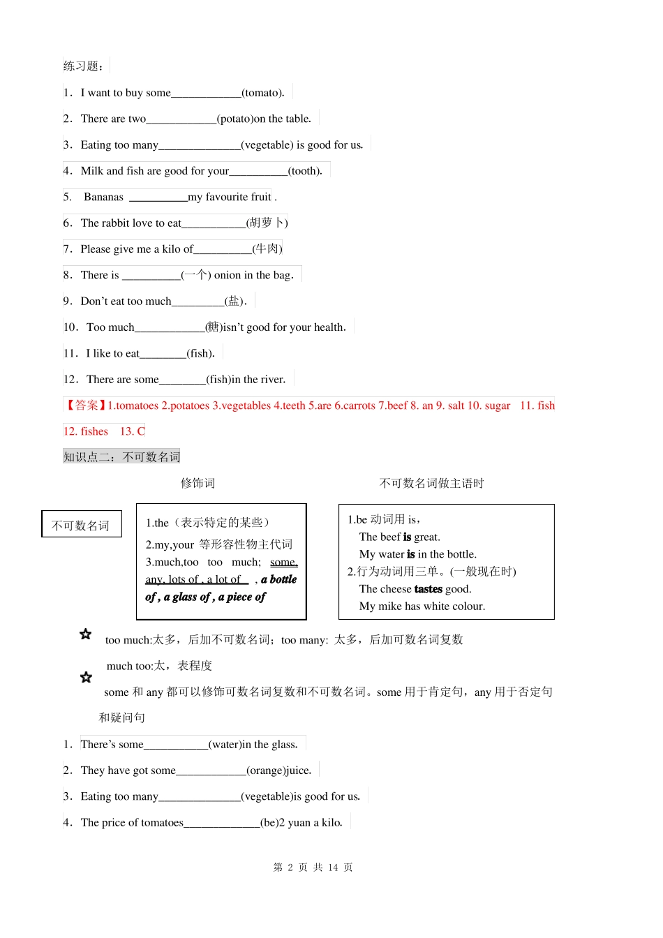 人教7上语法名词单复数语法及练习_第2页