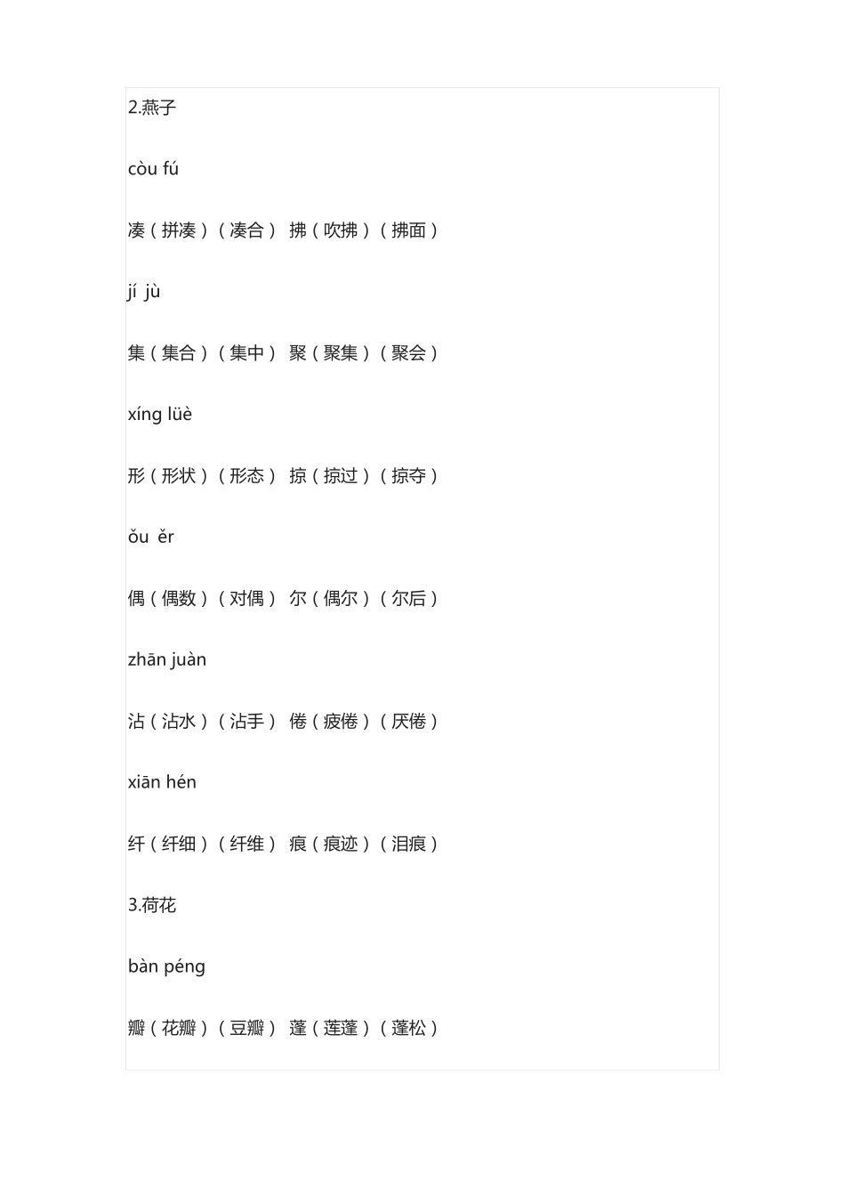 人教三年级语文下册课本生字拼音与组词_第2页