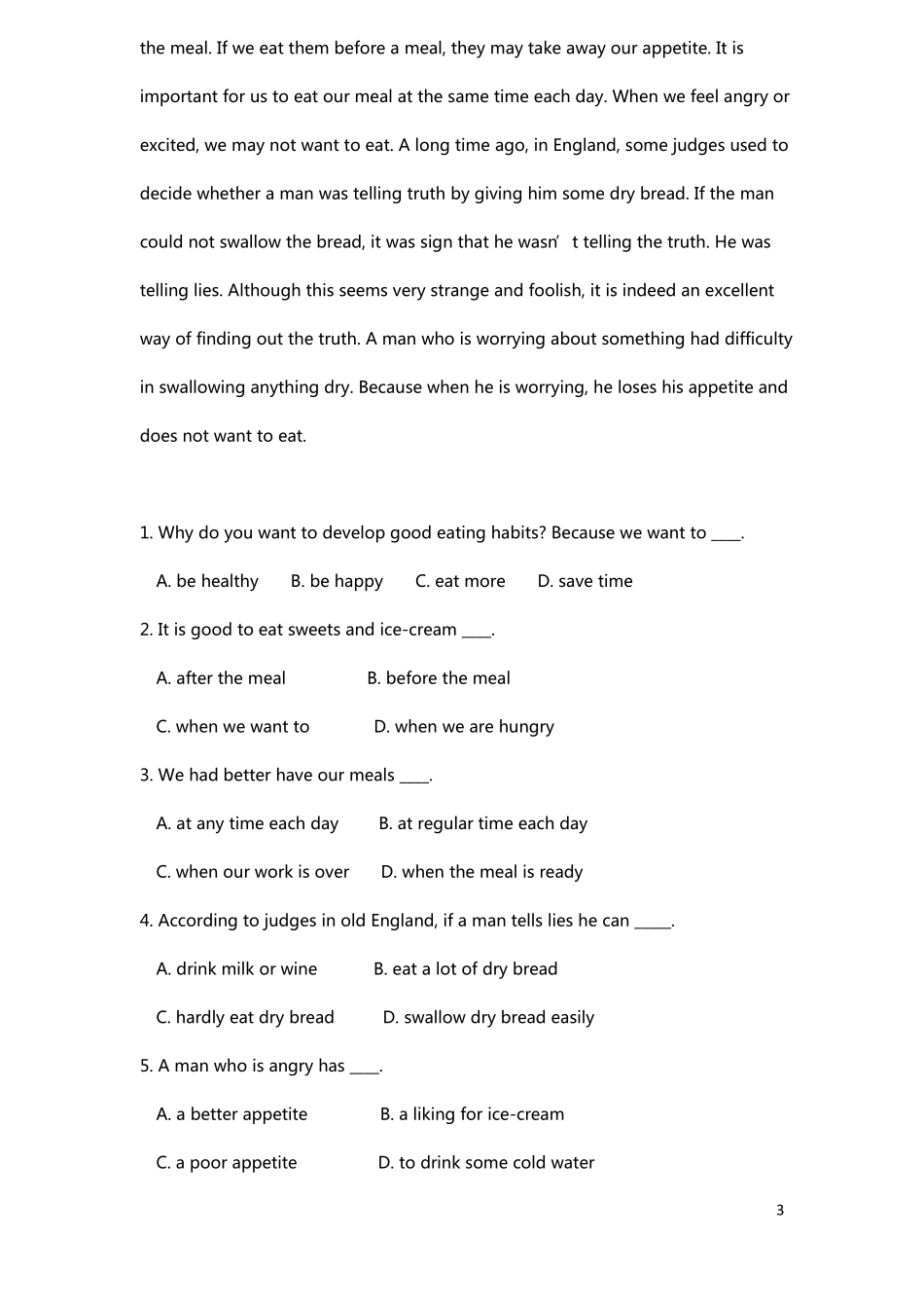 人教版七下英语阅读与完型附答案_第3页