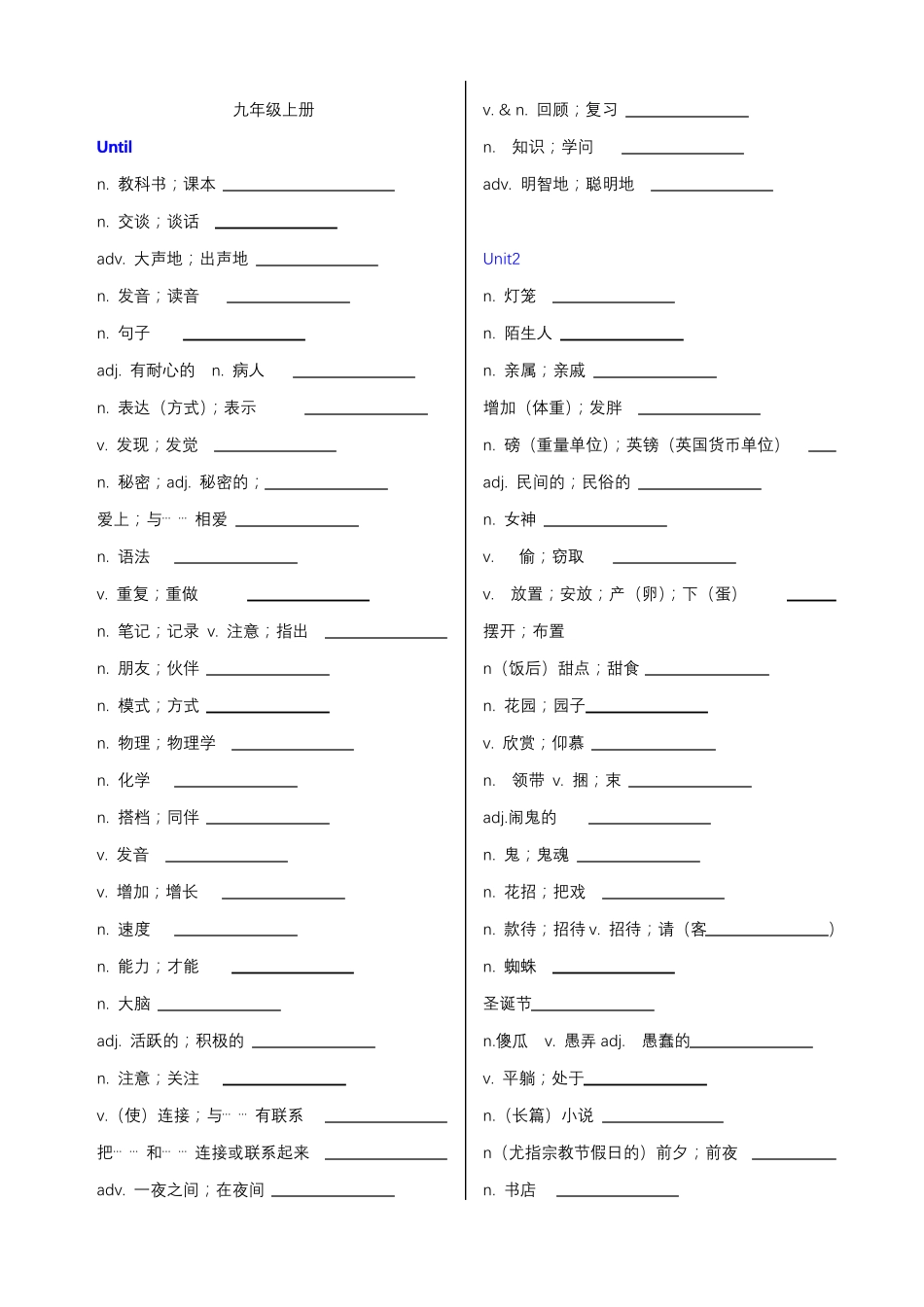 人教版九年级英语单词表默写版_第1页