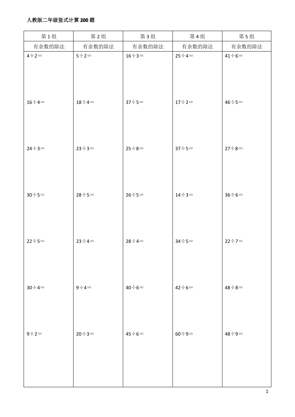 人教版二年级数学竖式计算题200道精确排版_第1页