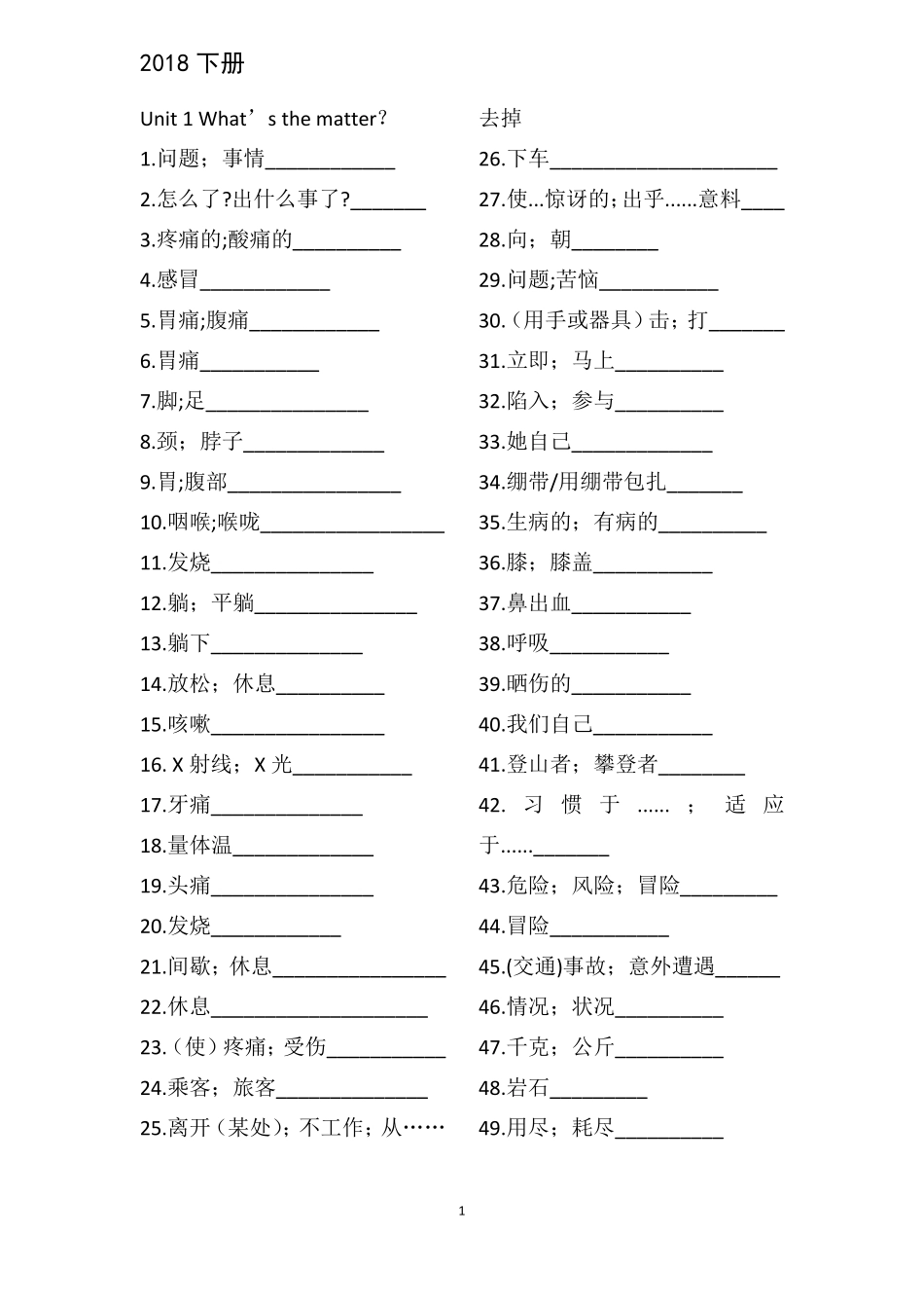 人教版八年级下册英语单词默写版_第1页