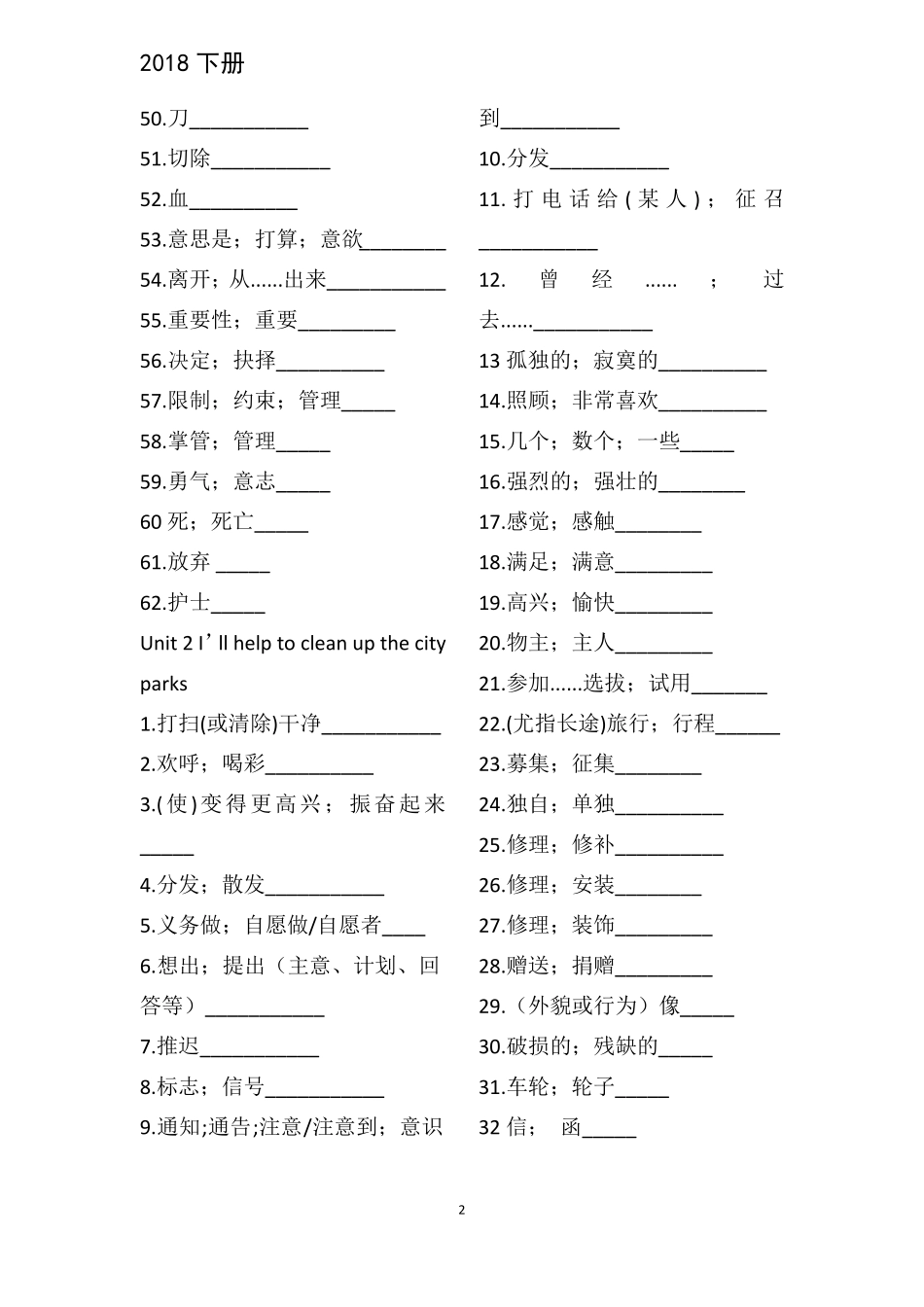 人教版八年级下册英语单词默写版_第2页