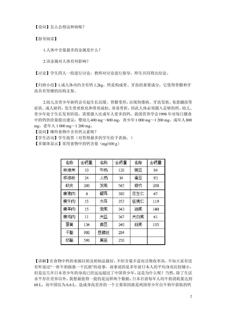人教版初三化学下册化学元素与人体健康教案_第2页