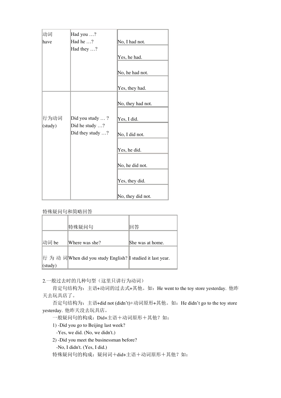 人教版初中英语一般过去时结构与用法_第3页