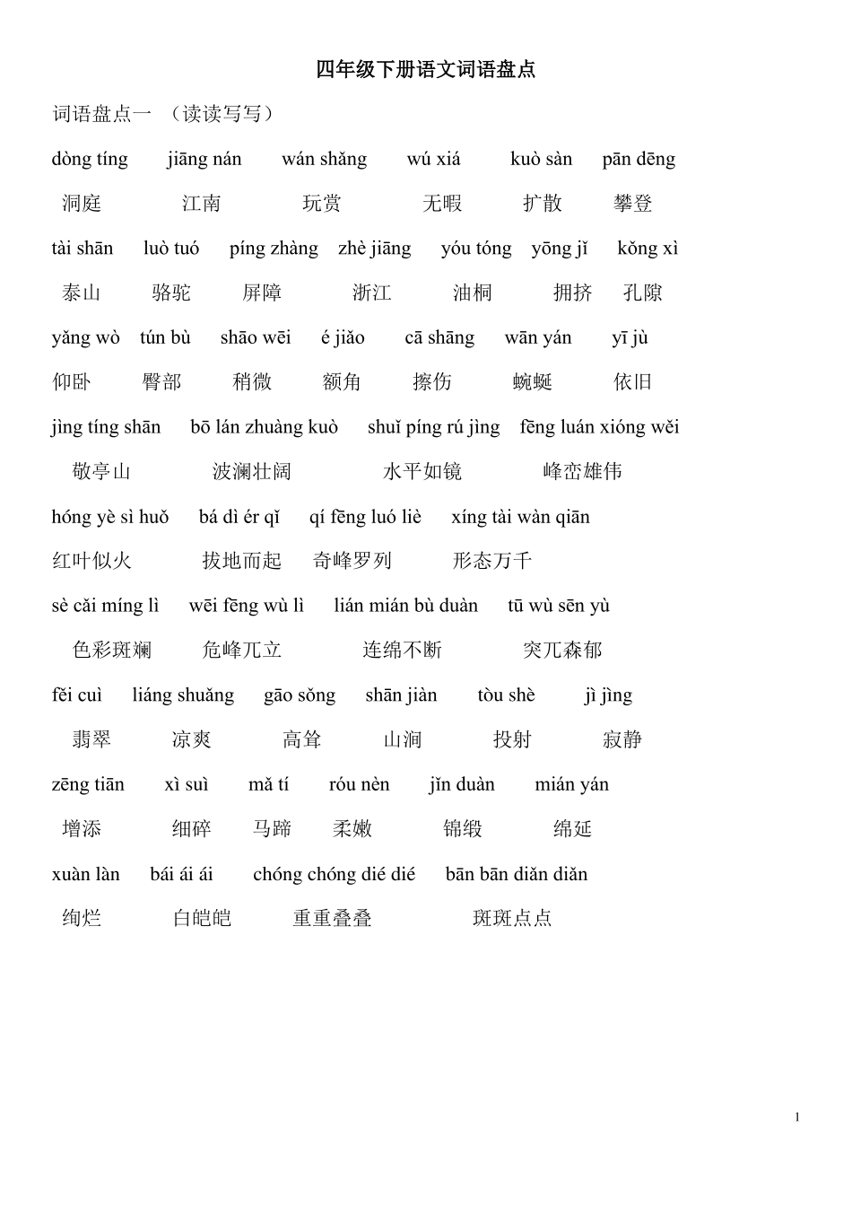 人教版四年级下册语文词语盘点-带拼音版_第1页