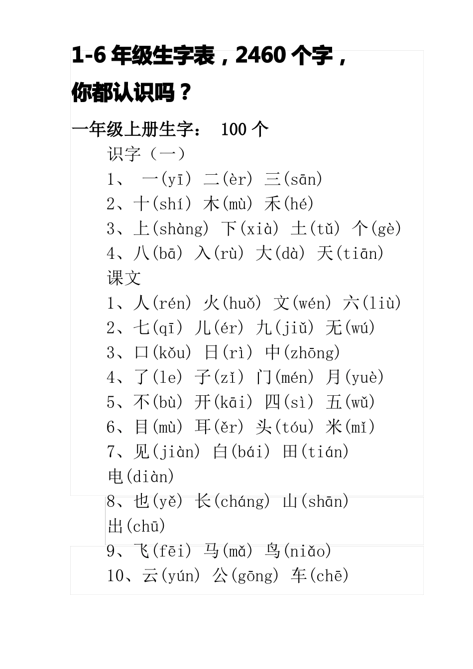人教版小学生字表_第1页